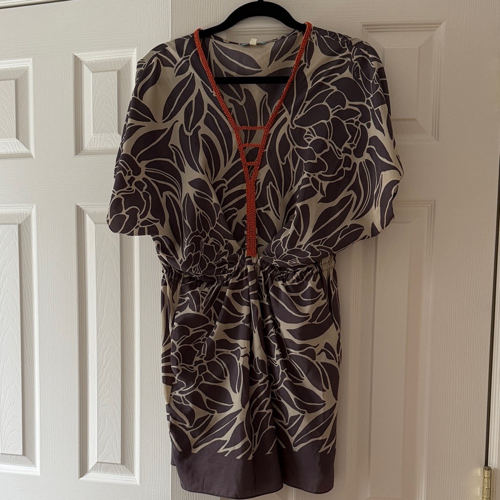 Floral Print Mini Dress - Black and Cream